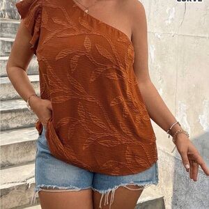 SHEIN One-Shoulder Leaf Pattern Top in Rust